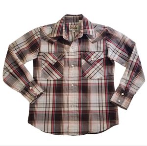K1412 * Ely Cattlemen Boys Plaid Western Shirt Pearl Snap Long Sleeve Size S